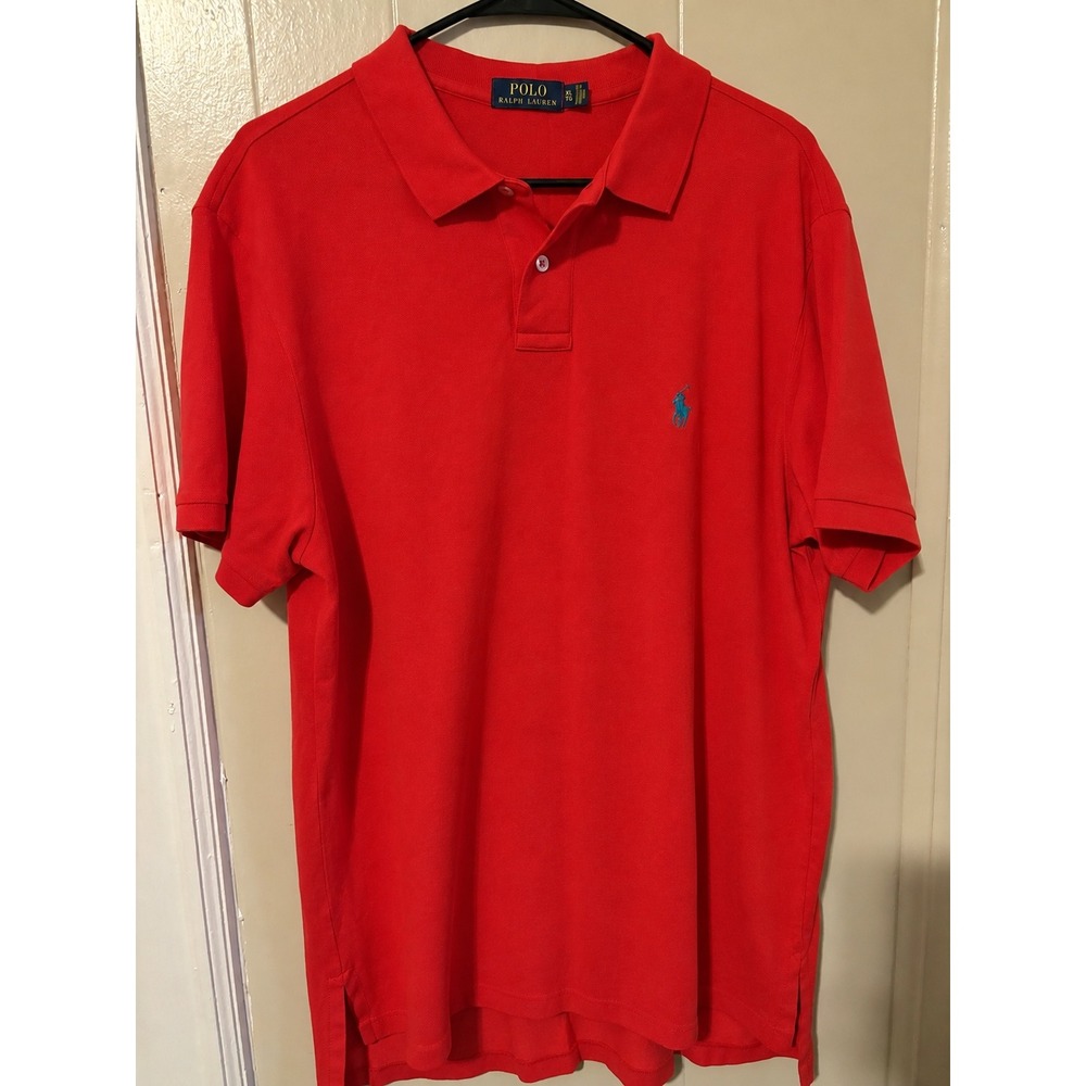 Polo Ralph Lauren Mens XL Red Short Sleeve Pique Polo Shirt Teal Blue Pony Logo